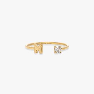 Initial Stone Open Ring