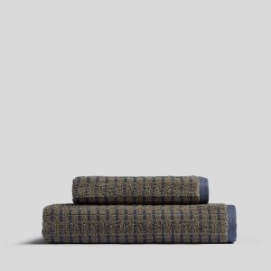 Organic Ladder Stripe Towels (Moss and Dusk)