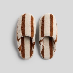 Terry Stripe Slippers (Bone and Tobacco)